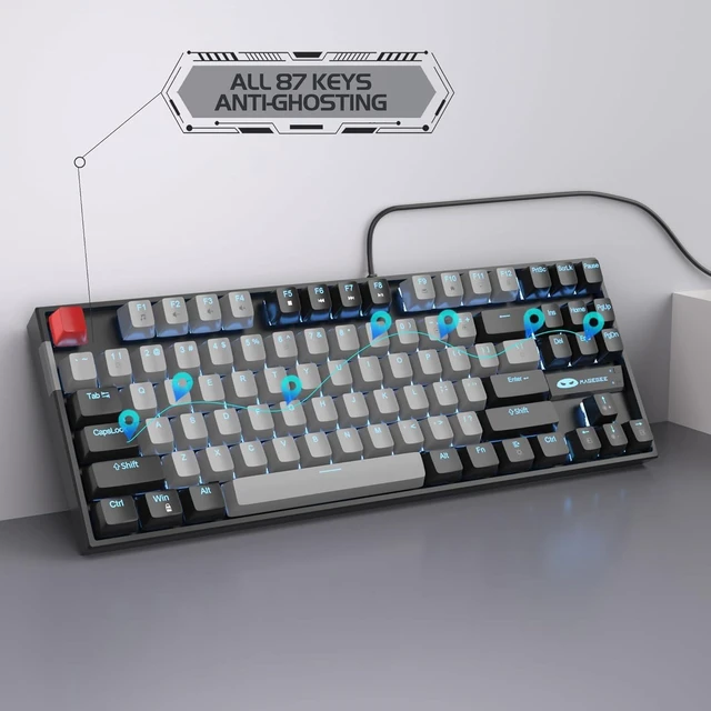 Alt view image 12 of 14 - MageGee 75% Mechanical Gaming Keyboard, Blue Switch, LED Backlit, 87 Keys Compact TKL Wired Computer Keyboards for Windows Laptop PC Gamer - Grey/Black