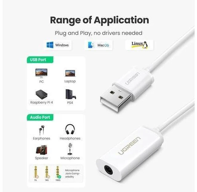 Alt view image 8 of 10 - Sound Card External 3.5mm USB Adapter USB to Headphone Speaker Audio Interface for Computer PS4 USB Sound Card
