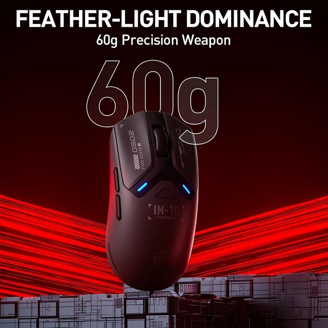 Alt view image 13 of 14 - IN10P Lightweight Wireless Gaming Mouse, Tri-Mode Wireless Mouse with Bluetooth/ 2.4G/ USB-C Wired, 60g Superlight, PAW3395 26K DPI Sensor, 8kHz Polling Rate, Fully Programmable, Black