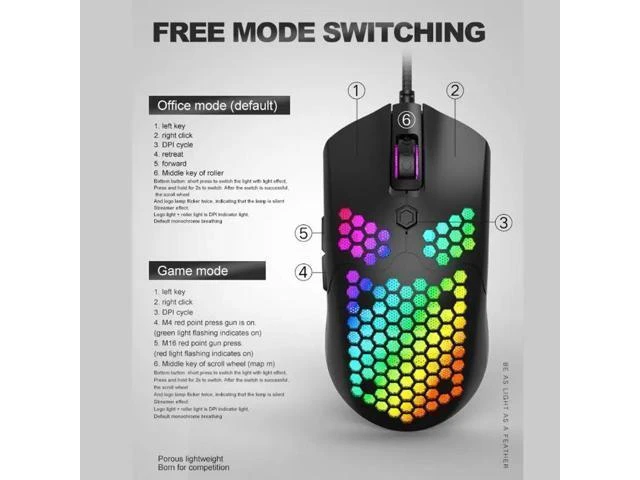 Alt view image 12 of 12 - Hollow-out Honeycomb Shell Gaming Mouse Colorful RGB Backlit Light Wired Mice with 7 Buttons for Game Lovers Accessories