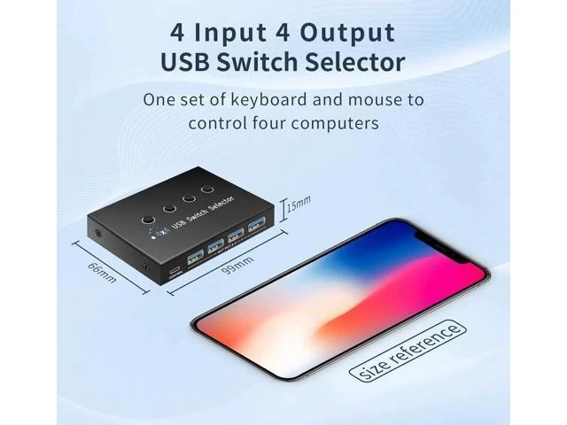 Alt view image 13 of 14 - USB 3.0 Switch 4 Computers 3 Computers Keyboard Mouse Switch,4 Port USB Switch Selector Sharing 4 USB Devices,USB Switcher Compatible with Mac/Windows/Linux,with Desktop Controller and 4 USB Cable