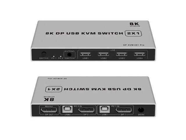Alt view image 12 of 12 - 8K Dual-port DP USB KVM Displayport KVM Switch 4K@144hz 2-port USB KVM 8K Displayport 1.4 Switch KVM mouse&keyboad supported