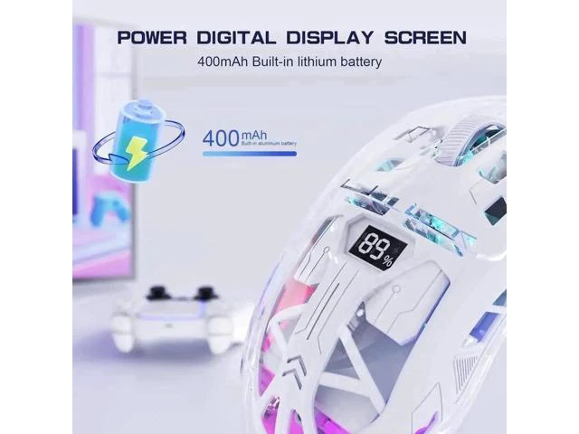 Alt view image 12 of 14 - Transparent Wireless Gaming Mouse, Dual Mode BT 5.0/2.4G PC Gaming Mice, PixArt 3212 5 Adjustable DPI, Rechargeable Silent Mouse with Digital Screen, RGB Backlight Mouse for Win/Mac(White)