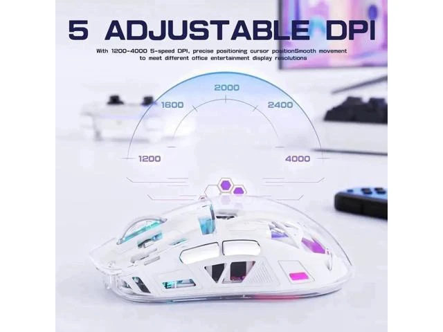 Alt view image 14 of 14 - Transparent Wireless Gaming Mouse, Dual Mode BT 5.0/2.4G PC Gaming Mice, PixArt 3212 5 Adjustable DPI, Rechargeable Silent Mouse with Digital Screen, RGB Backlight Mouse for Win/Mac(White)