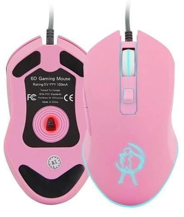 Alt view image 6 of 10 - Pink Computer Mouse Colorful Backlit Gaming Mice Optical Wired Fashion Sailor Moon Mouse Girl Mause 3200DPI For Laptop