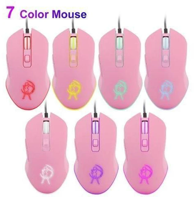 Alt view image 7 of 10 - Pink Computer Mouse Colorful Backlit Gaming Mice Optical Wired Fashion Sailor Moon Mouse Girl Mause 3200DPI For Laptop