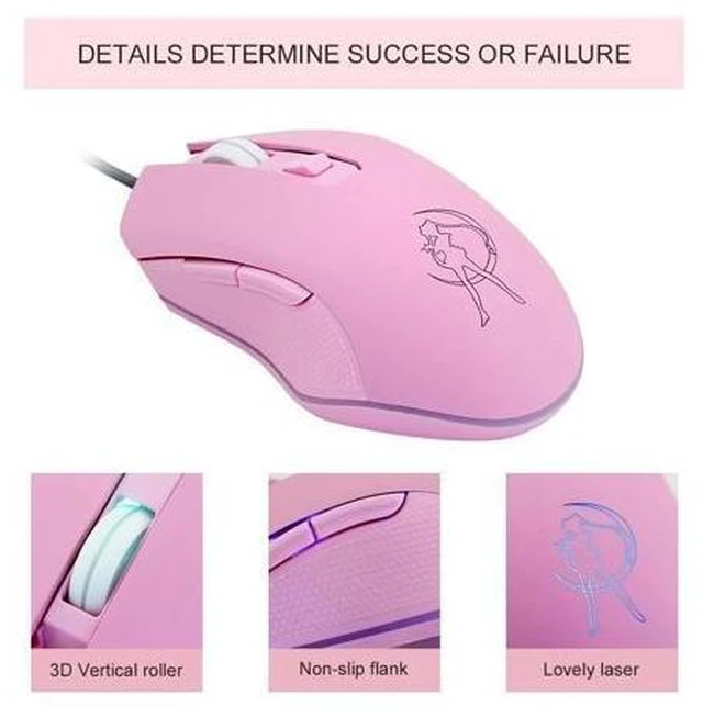 Alt view image 9 of 10 - Pink Computer Mouse Colorful Backlit Gaming Mice Optical Wired Fashion Sailor Moon Mouse Girl Mause 3200DPI For Laptop