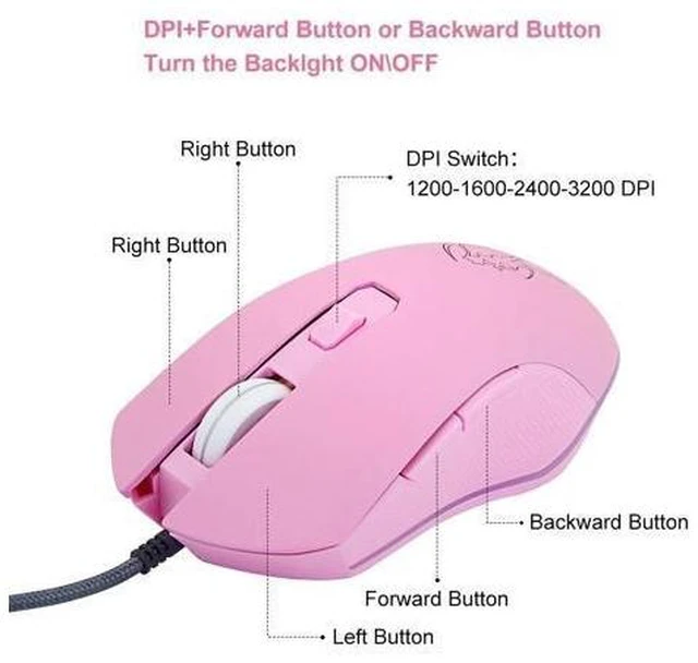 Alt view image 10 of 10 - Pink Computer Mouse Colorful Backlit Gaming Mice Optical Wired Fashion Sailor Moon Mouse Girl Mause 3200DPI For Laptop
