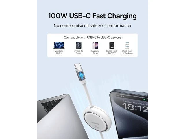 Alt view image 9 of 14 - USB C to USB C Cable, 100W Retractable USB C 5A Fast Charging Cable, 4-Stage Length Preset USB Type C Charger Cord for iPhone 16 15 Pro Plus Pro Max, MacBook, iPad, Samsung S24/S23+ (3.3ft)