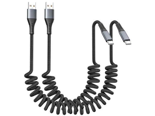 Alt view image 8 of 14 - 2Pack USB C Charger for Car Coiled USB A to USB-C Cable Retractable - 3A Fast Charging & Tangle-Free Braided Type-C Cord for iPhone 17/16/15 Series/Pixel/Moto/LG and More (Flexible 1-3Ft)