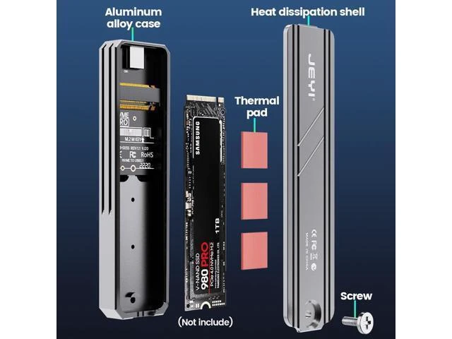 Alt view image 9 of 12 - M.2 NVMe SSD Aluminum Enclosure USB3.2 Gen2 10Gbps JMS583 Chip Supports 2230/42/60/80 SSD Multi-Size
