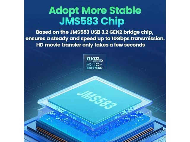 Alt view image 11 of 12 - M.2 NVMe SSD Aluminum Enclosure USB3.2 Gen2 10Gbps JMS583 Chip Supports 2230/42/60/80 SSD Multi-Size
