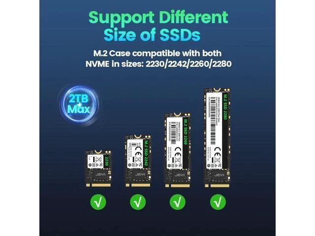 Alt view image 12 of 12 - M.2 NVMe SSD Aluminum Enclosure USB3.2 Gen2 10Gbps JMS583 Chip Supports 2230/42/60/80 SSD Multi-Size