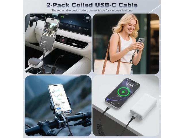 Alt view image 14 of 14 - 2Pack USB C Charger for Car Coiled USB A to USB-C Cable Retractable - 3A Fast Charging & Tangle-Free Braided Type-C Cord for iPhone 17/16/15 Series/Pixel/Moto/LG and More (Flexible 1-3Ft)