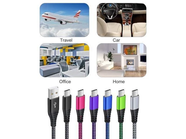 Alt view image 14 of 14 - USB Type C Charger Cable 6-Pack 10ft USB C Cable Fast Charging Braided Type C Charger Cord for iPhone 16/15 Galaxy S24 S23 S22 S9 S10 A13 A15 A03s Pixel-Black White Blue Green Purple Rose