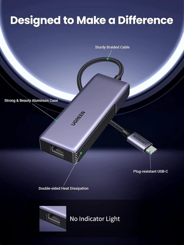 Alt view image 14 of 14 - UGREEN USB C to Ethernet Adapter 5Gb, Ethernet Adapter for Laptop, Aluminum with Thermal Design, Type C (Thunderbolt 5/4/3 Compatible) to RJ45 Network LAN Internet, Compatible for MacBook Air/Pro, XPS