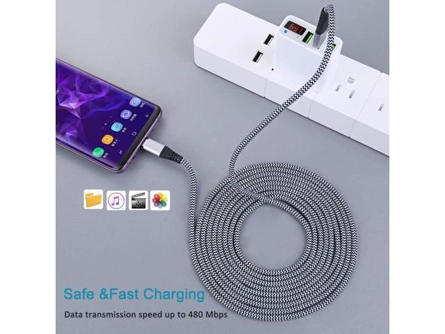 Alt view image 11 of 14 - USB Type C Charger Cable 6-Pack 10ft USB C Cable Fast Charging Braided Type C Charger Cord for iPhone 16/15 Galaxy S24 S23 S22 S9 S10 A13 A15 A03s Pixel-Black White Blue Green Purple Rose