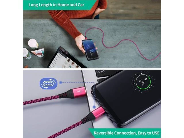 Alt view image 12 of 14 - USB Type C Charger Cable 6-Pack 10ft USB C Cable Fast Charging Braided Type C Charger Cord for iPhone 16/15 Galaxy S24 S23 S22 S9 S10 A13 A15 A03s Pixel-Black White Blue Green Purple Rose