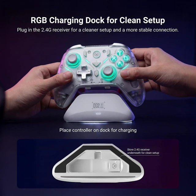 Alt view image 9 of 14 - Wireless Controller Compatible with Switch 2/Switch/OLED, Hall Effect Joysticks, 1000Hz Polling Rate, Tri-Mode Bluetooth/2.4G/Wired Gamepad with RGB Charging Dock