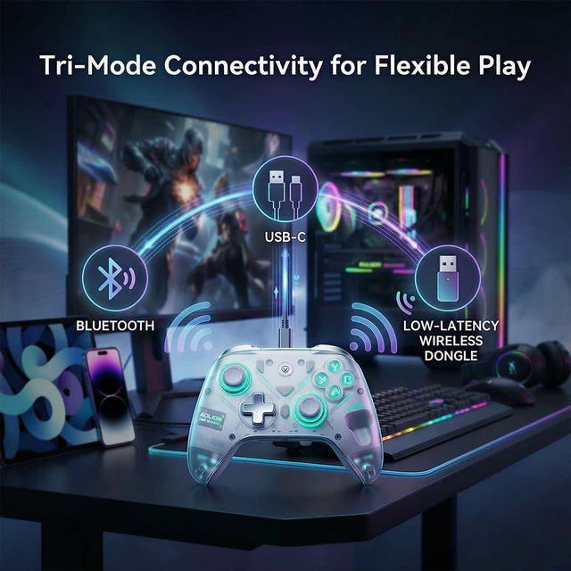 Alt view image 12 of 14 - Wireless Controller Compatible with Switch 2/Switch/OLED, Hall Effect Joysticks, 1000Hz Polling Rate, Tri-Mode Bluetooth/2.4G/Wired Gamepad with RGB Charging Dock
