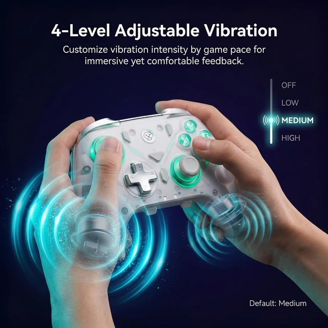 Alt view image 14 of 14 - Wireless Controller Compatible with Switch 2/Switch/OLED, Hall Effect Joysticks, 1000Hz Polling Rate, Tri-Mode Bluetooth/2.4G/Wired Gamepad with RGB Charging Dock