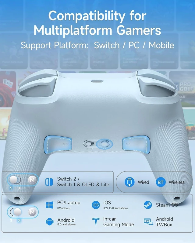 Alt view image 13 of 14 - S10C Switch 2 Pro Controller with Instant Wake-Up, Hall Effect Joysticks, HD Rumble, Motion Control, 2 Back Buttons, Turbo, C Buttons, for Switch 2/Switch/PC/iOS/Android