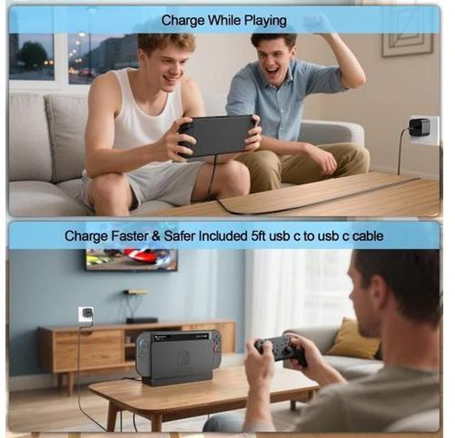 Alt view image 14 of 14 - Switch 2 Charger 60W PD 3.0 Fast Charging for Nintendo Switch 2 Steam Deck Rog Ally with 5FT USB C to C Cable Power Supply Ac Adapter for Laptops Smart Phone Tablet