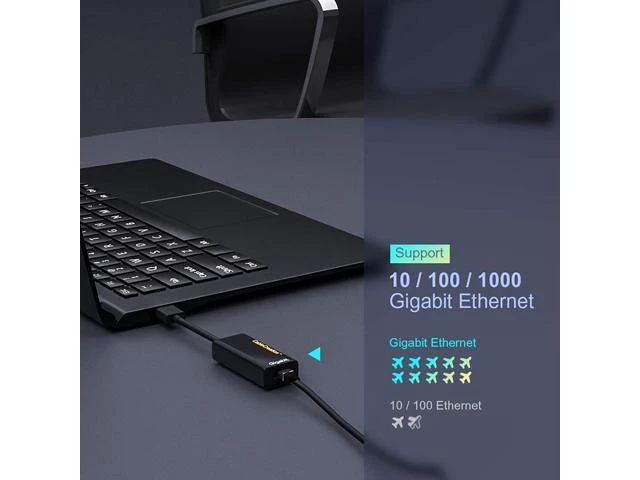 Alt view image 8 of 12 - USB 3.0 Network Adapter, CableCreation Gold Plated USB to RJ45 Gigabit Ethernet Adapter Supporting 10/100/1000 Mbps Ethernet for Windows, Mac, macOS X, Black