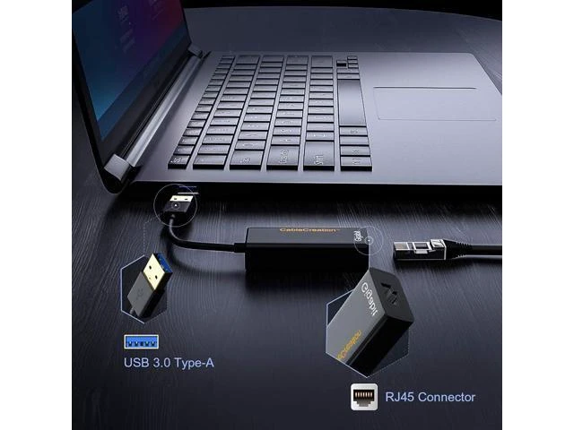 Alt view image 10 of 12 - USB 3.0 Network Adapter, CableCreation Gold Plated USB to RJ45 Gigabit Ethernet Adapter Supporting 10/100/1000 Mbps Ethernet for Windows, Mac, macOS X, Black