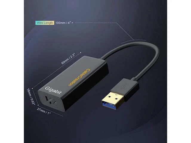 Alt view image 12 of 12 - USB 3.0 Network Adapter, CableCreation Gold Plated USB to RJ45 Gigabit Ethernet Adapter Supporting 10/100/1000 Mbps Ethernet for Windows, Mac, macOS X, Black