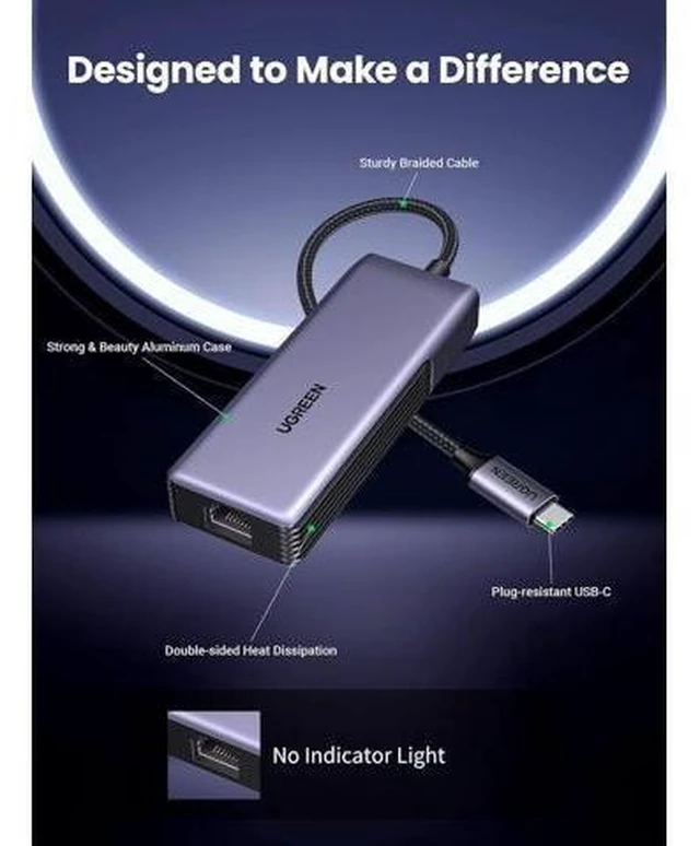 Alt view image 14 of 14 - UGREEN USB C to Ethernet Adapter 5Gb, Ethernet Adapter for Laptop, Aluminum with Thermal Design, Type C (Thunderbolt 5/4/3 Compatible) to RJ45 Network LAN Internet, Compatible for MacBook Air/Pro, XPS