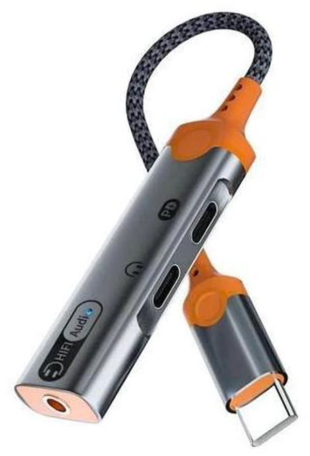 Alt view image 6 of 10 - Type C Earphone Audio Cable Adapter Type-C to Type-C +3.5mm Earphone Microphone Headphone Jack Adapter for iPhone 15 orange
