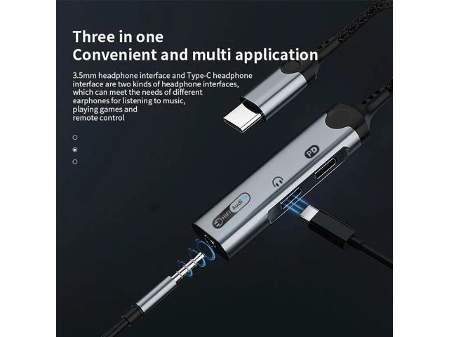 Alt view image 8 of 10 - Type C Earphone Audio Cable Adapter Type-C to Type-C +3.5mm Earphone Microphone Headphone Jack Adapter for iPhone 15 orange