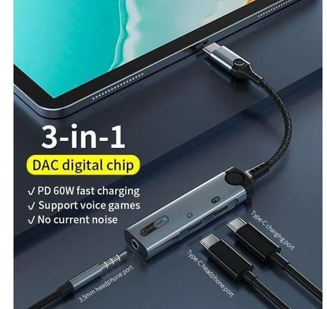 Alt view image 10 of 10 - Type C Earphone Audio Cable Adapter Type-C to Type-C +3.5mm Earphone Microphone Headphone Jack Adapter for iPhone 15 orange