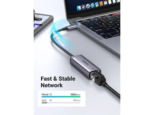 Alt view image 9 of 14 - UGREEN USB C to Ethernet Adapter to 10 100 1000 Mbps Gigabit LAN Network Adapter RJ45 Internet Adapter Compatible with Nintendo Switch Laptop PC MacBook Surface XPS and More