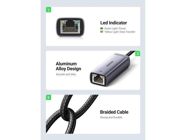 Alt view image 11 of 14 - UGREEN USB C to Ethernet Adapter to 10 100 1000 Mbps Gigabit LAN Network Adapter RJ45 Internet Adapter Compatible with Nintendo Switch Laptop PC MacBook Surface XPS and More
