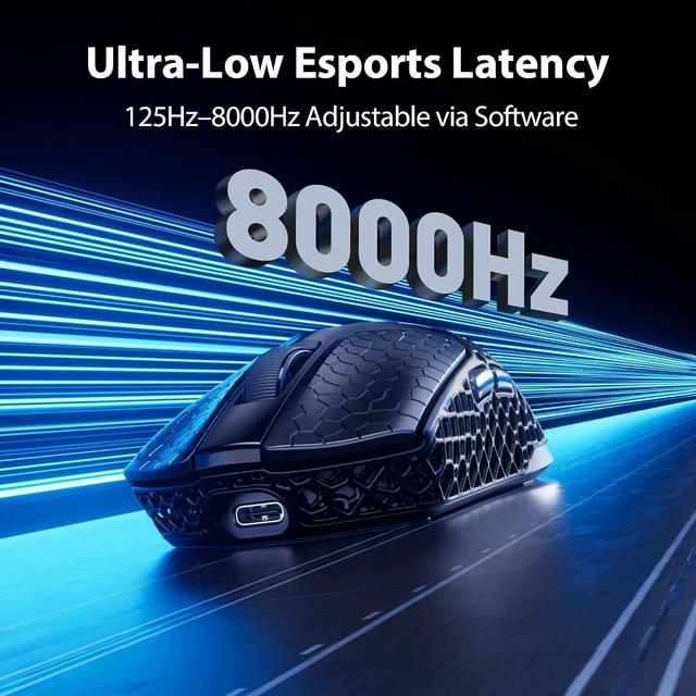 Alt view image 14 of 14 - 3D Printed Wireless Gaming Mouse Tri-Mode, 30000 DPI 8000Hz Ultra-Responsive, 75g Lightweight, 30 Days Battery Life, 2.4G/BT5.0/Wired, 6 Programmable Macro Keys