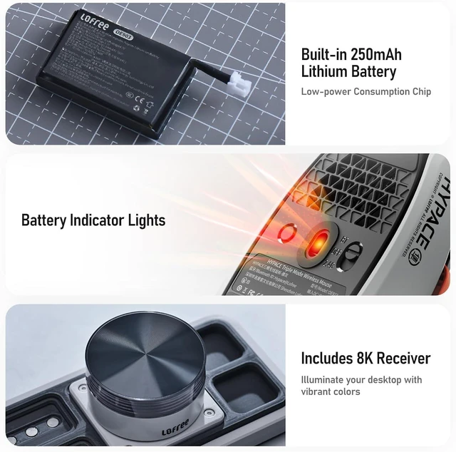 Alt view image 14 of 14 - Hypace Ultra-Lightweight Wireless Gaming Mouse, 47g, PAW3950 Sensor, 40K DPI, 8K Polling Rate, Mg Alloy Frame, Tri-Mode(Bluetooth/2.4GHz/Wired), 100Hrs Battery for PC/Mac (Ghost) Crayon Grey