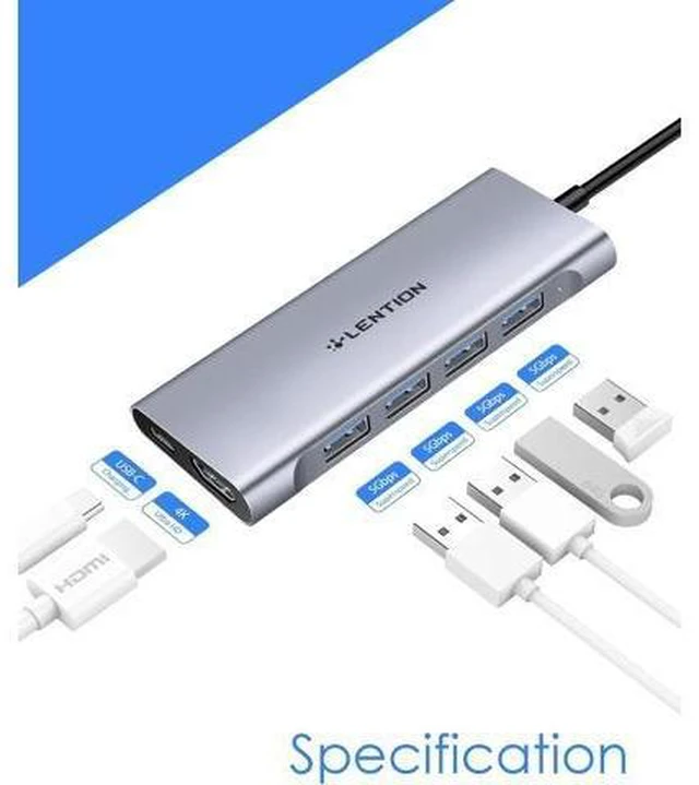 Alt view image 9 of 14 - USB-C Multi-Port Hub with 4K HDMI Output 100W PD 4 USB 3.0 5Gbps Compatible 2025-2016 MacBook Pro New Mac Air & Surface Chromebook iPhone 17 More Stable Driver Adapter (C35 Space Gray)