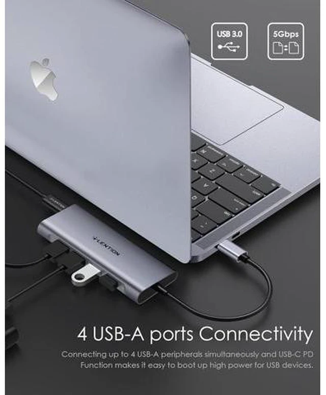 Alt view image 10 of 14 - USB-C Multi-Port Hub with 4K HDMI Output 100W PD 4 USB 3.0 5Gbps Compatible 2025-2016 MacBook Pro New Mac Air & Surface Chromebook iPhone 17 More Stable Driver Adapter (C35 Space Gray)