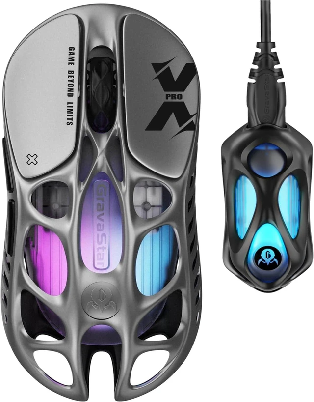 Alt view image 5 of 8 - GravaStar Mercury X Pro Wireless Gaming Mouse Includes 8K Dongle, 32,000 DPI PAW3950 Sensor, 8,000Hz Polling, 49g Magnesium Alloy Hollow Frame, RGB Lighting, 5 Programmable Buttons