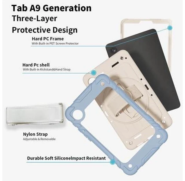 Alt view image 7 of 10 - Stweap Case for Samsung Galaxy Tab A9 Case 8.7 Inch 2023, with 360 Rotating Hand Strap & Shoulder Strap,Protective Case for Galaxy Tab A9 8.7" Tablet SM-X110/X115/X117 (Iceblue+White)
