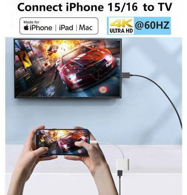 Alt view image 9 of 14 - USB C to HDMI Adapter 4K@60Hz for iPhone 15/16/17 MFi Certified Digital AV Converter with 100W PD for MacBook Pro/Air iPad Pro iMac Galaxy S25/S24 and More