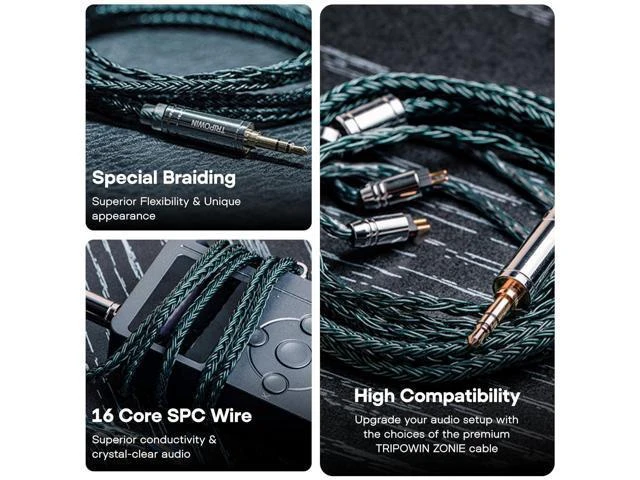 Alt view image 10 of 14 - Tripowin Zonie IEM Cable 16 Core Silver Plated Earphone Upgraded Cords 1.25m SPC in Ear Monitor Cable for 7HZ Timeless AE TINHIFI T2 PRO T3 T4(MMCX 3.5mm)(Moss)