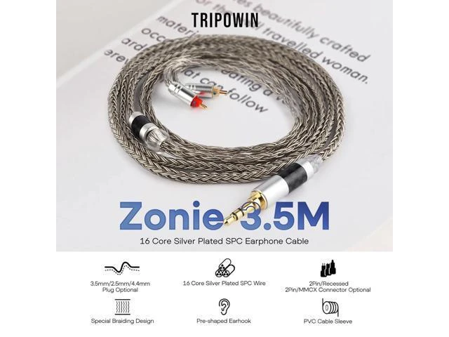 Alt view image 9 of 14 - Tripowin Zonie IEM Cable 16 Core Silver Plated Earphone Upgraded Cords 1.25m SPC in Ear Monitor Cable for ZS10 PRO 2 AS10 PRO ZSN PRO X Waner SIMGOT EM6L(Recessed 2pin 3.5mm)(Grey)