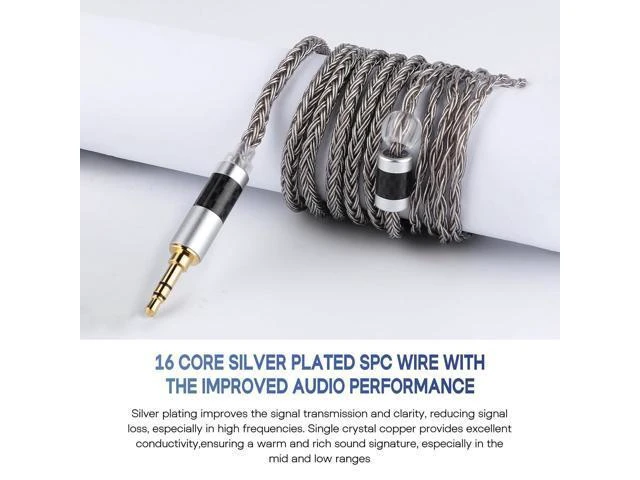 Alt view image 10 of 14 - Tripowin Zonie IEM Cable 16 Core Silver Plated Earphone Upgraded Cords 1.25m SPC in Ear Monitor Cable for ZS10 PRO 2 AS10 PRO ZSN PRO X Waner SIMGOT EM6L(Recessed 2pin 3.5mm)(Grey)