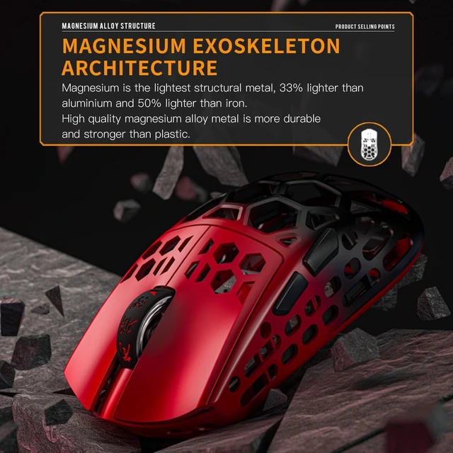 Alt view image 9 of 10 - Darmoshark M2 Wireless Gaming Mouse,Tri-Mode 4K/USB-C/Bluetooth Mouse Up to 26000DPI,PAW3395 Optical Sensor Lightweight 42g,5 programmable Button 500MAh Battery Life,Computer Mouse for Laptop,PC(RED)