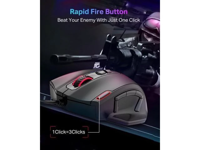 Alt view image 12 of 12 - Wired Large Gaming Mouse, Big Gamer Mouse with Rapid Fire Button, 5 Side Buttons, 12400 DPI, 5 Backlit Modes, 11 Programmable Macro Shortcuts, Adjustable Weights, Comfort Grip for Windows