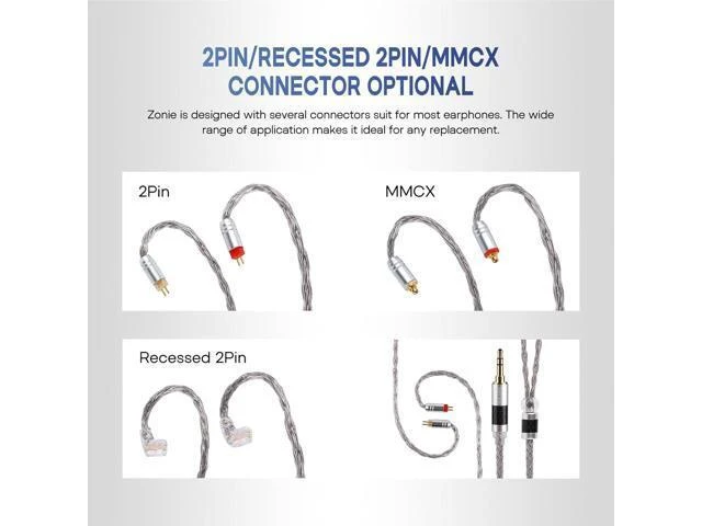 Alt view image 11 of 14 - Tripowin Zonie IEM Cable 16 Core Silver Plated Earphone Upgraded Cords 1.25m SPC in Ear Monitor Cable for ZS10 PRO 2 AS10 PRO ZSN PRO X Waner SIMGOT EM6L(Recessed 2pin 3.5mm)(Grey)