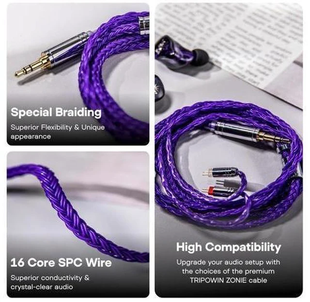 Alt view image 10 of 14 - Tripowin Zonie IEM Cable 16 Core Silver Plated Earphone Upgraded Cords 1.25m SPC in Ear Monitor Cable for 7hz Zero:2 Orchestra Lite Cadenza Hype4 Supermix4(2pin 0.78mm 3.5mm)(Violet)